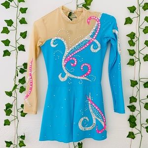 Blue swirl rhythmic gymnastics leotard